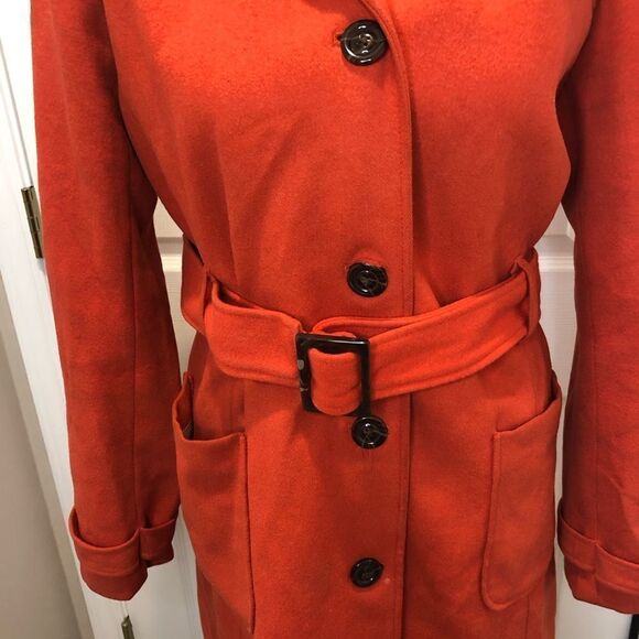 Banana Republic orange belted pea coat with hood size medium - Picture 4 of 16